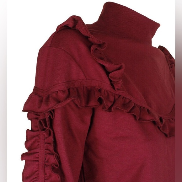 NWT Buffalo David Bitton Womens Ripley Ruffled Turtleneck Berry Burgundy XL - Picture 8 of 15